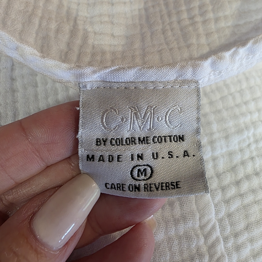 CMC By Color Me Cotton Medium White 3/4 Sleeve Relaxed Blouse Gauze Top - Picture 8 of 9